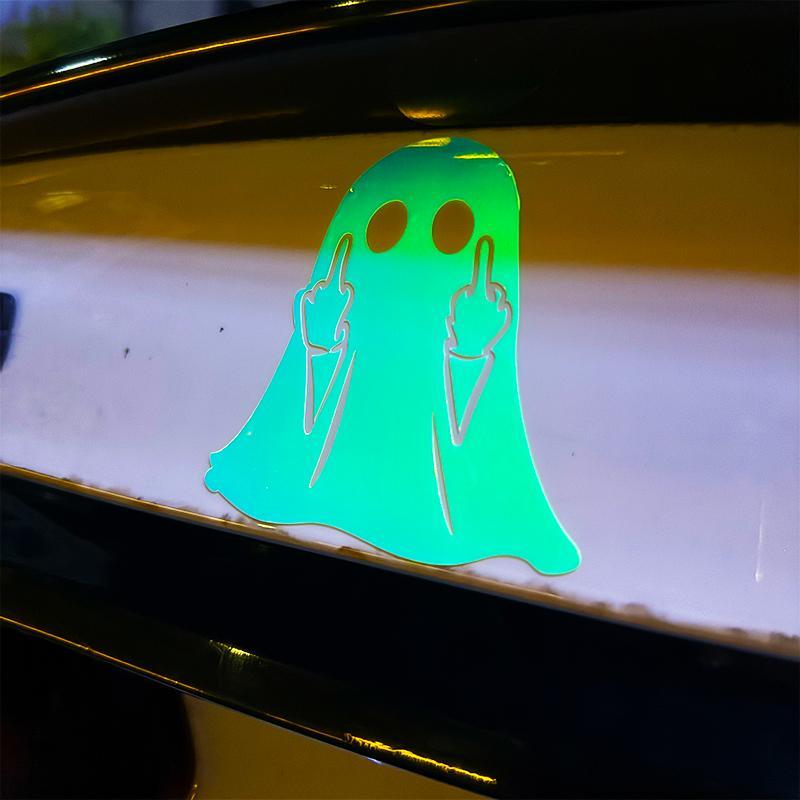 Halloween Glow-in-the-Dark Ghost Decal - PVC Sticker Middle Finger Design Reflective Car & Motorcycle Decor for Windows & Paint 2/4 pcs