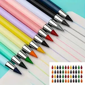 12 Color Pencils with 12 Pencil Tips, 24pcs Set, Never Wear Pencil with Eraser, Permanent Writing, Never Sharpended, Never Fades, Forever Pencil