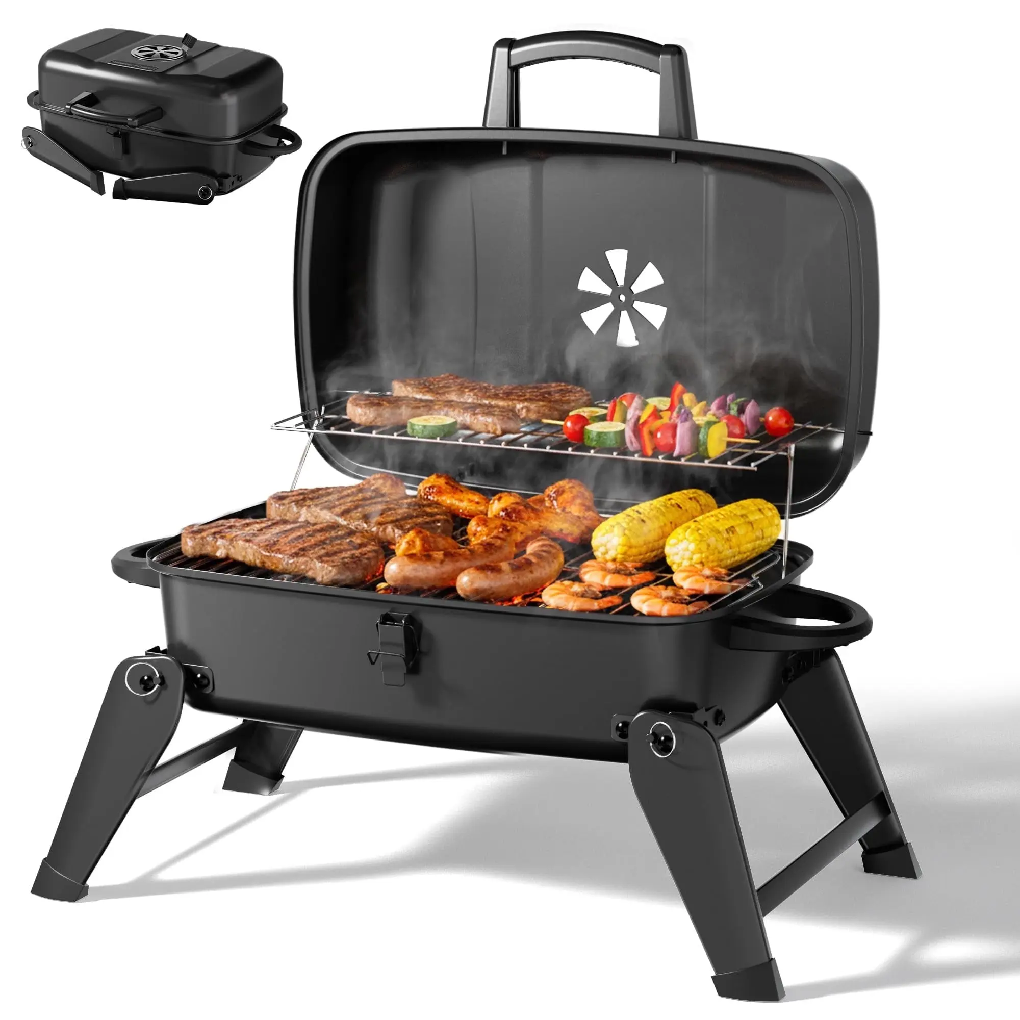**MASTER COOK Portable Charcoal Grill Camping Patio Tailgating Travel BBQ Grill Foldable with Adjustable Vent 1 Piece Compact Heavy Duty Steel Even Heat Easy Carry & Quick Setup Outdoor Cooking Family BBQ Party Essentials**