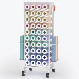 Mobile Vinyl Roll Holder Cart - 40 Compartments Vinyl Storage Organizer with 6 Hooks & Extra Paper Roll Organizer Tray on 2 Side, Cricut Vinyl Storage Rack Gifts Wrapping Paper Holder for Craft Room