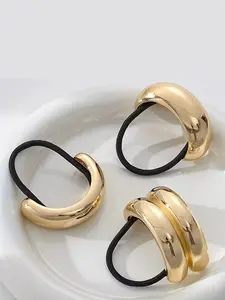 3pcs Arc Metal Hair Ties, High Elasticity Fashion Design, Suitable for Girls Aged 14+, Party and Birthday Gift