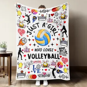 1pc Flannel Blanket, Volleyball Blanket Gift, Suitable for Female Volleyball Enthusiasts, Soft Flannel Volleyball Accessory Blanket, Plush Bed Blanket with Digital Print Pattern, Soft, Warm, And Comfortable Sofa Bed Of