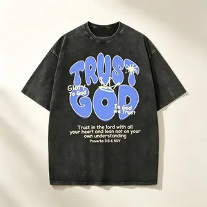 Trust God Proverbs 3:5-6 Bubble Graffiti Graphic Vintage Acid Washed Oversized T-Shirt Glory To God Crown Faith Based Streetwear Tee For Christian Men Women