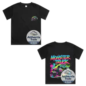 Monster Truck Graffiti Art Colorful Front and Back Cotton T-shirt, Graphic Print Round Neck Short Sleeve Casual Tee for Boys Girls