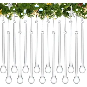72 count Glass Icicles Christmas Ornaments 4.72'' x 0.59'' Extra Long Clear Teardrop Christmas Chandelier Decorations   Ornaments Glass Raindrops for Xmas Tree Decor Party