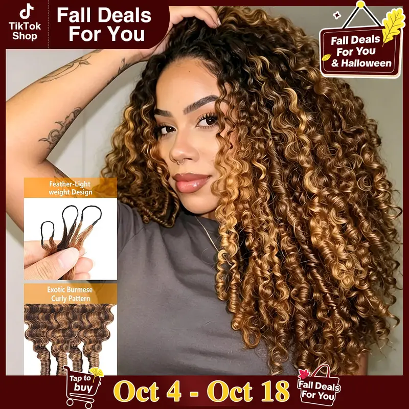 [CROCHET HAIR] STERLY Highlight 4/27 Burmese Curly Crochet Human Hair With Miracle Knots for Easy Install Ombre Crochet Human Hair for Boho Braids Machine Made Hair Extensions Friendly Plush Texture Time-Saving Wear #tiktokshopstockup
