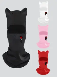 Cat Ear Balaclava with Rose Design, Windproof & Dustproof, Breathable Face Cover & Quick-Dry, Ideal for Outdoor Sports & Motorcycle Use