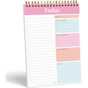 Daily  Weekly  Notepad - Undated Work Planner  Organizer with Wish List Section, 52-Sheet Coiled Task Pad for Productivity -   Notebook for Work