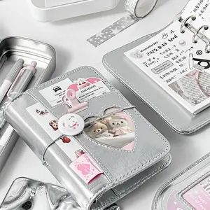 Korean M5 Loose-leaf Notebook INS Binder Scrapbook Mini PU Leather Journal Planner Notepad Y2k Diary With Elastic Strap Handbook