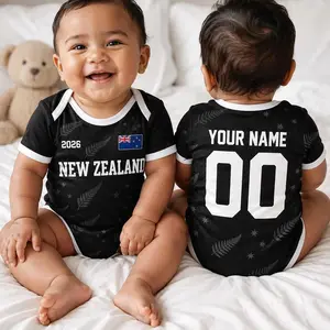 Personalized New Zealand Baby Bodysuit, Custom Name Number Infant Soccer Outfit, New Zealand Baby Jersey