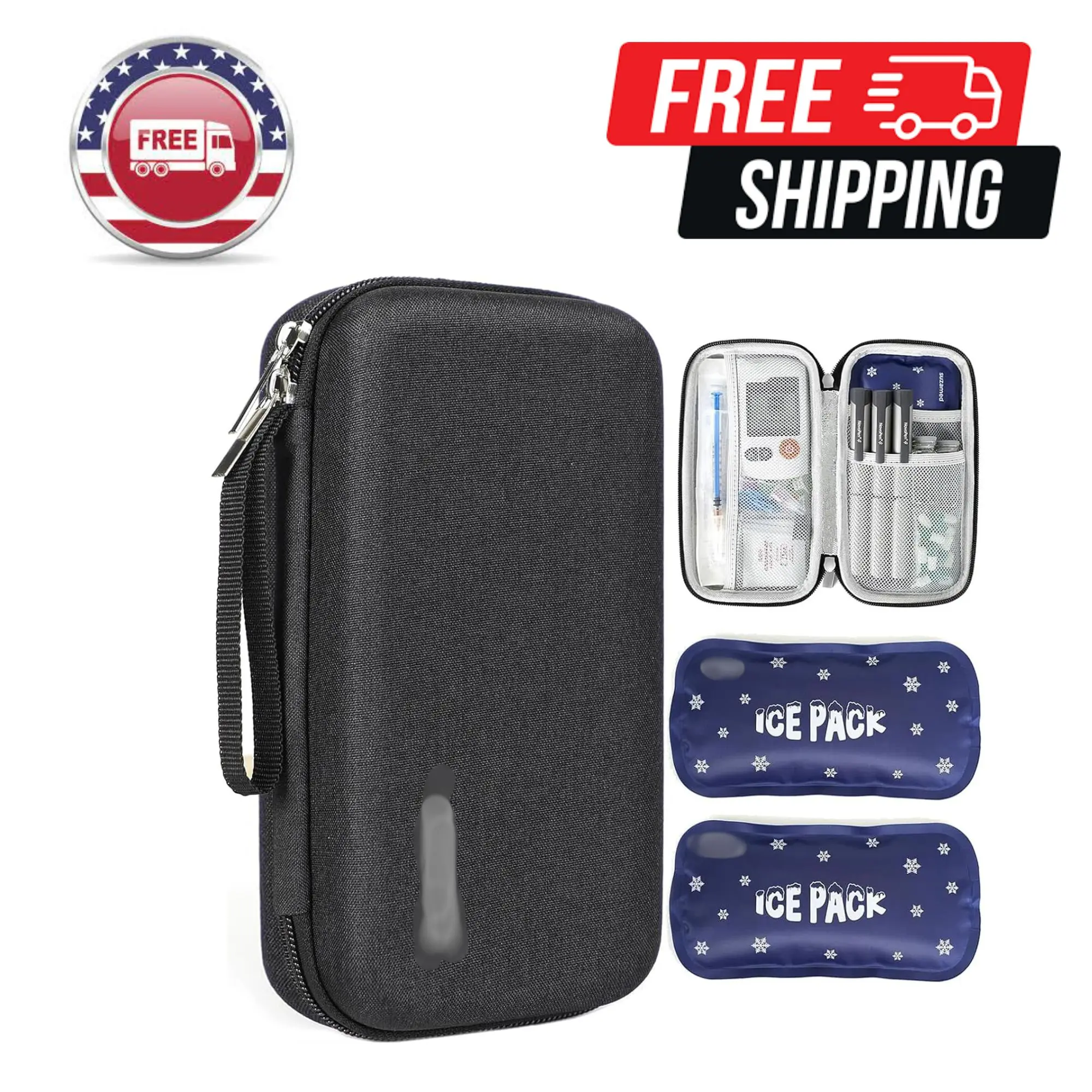 Insulin Cooler Travel Case,EVA Insulation Travel Medicine Kit with 2 Ice Packs Purple