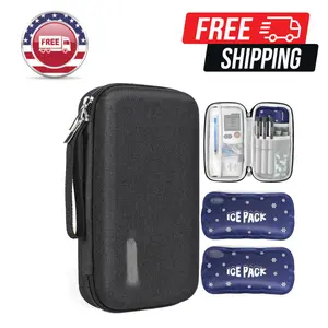 Insulin Cooler Travel Case,EVA Insulation Travel Medicine Kit with 2 Ice Packs Purple