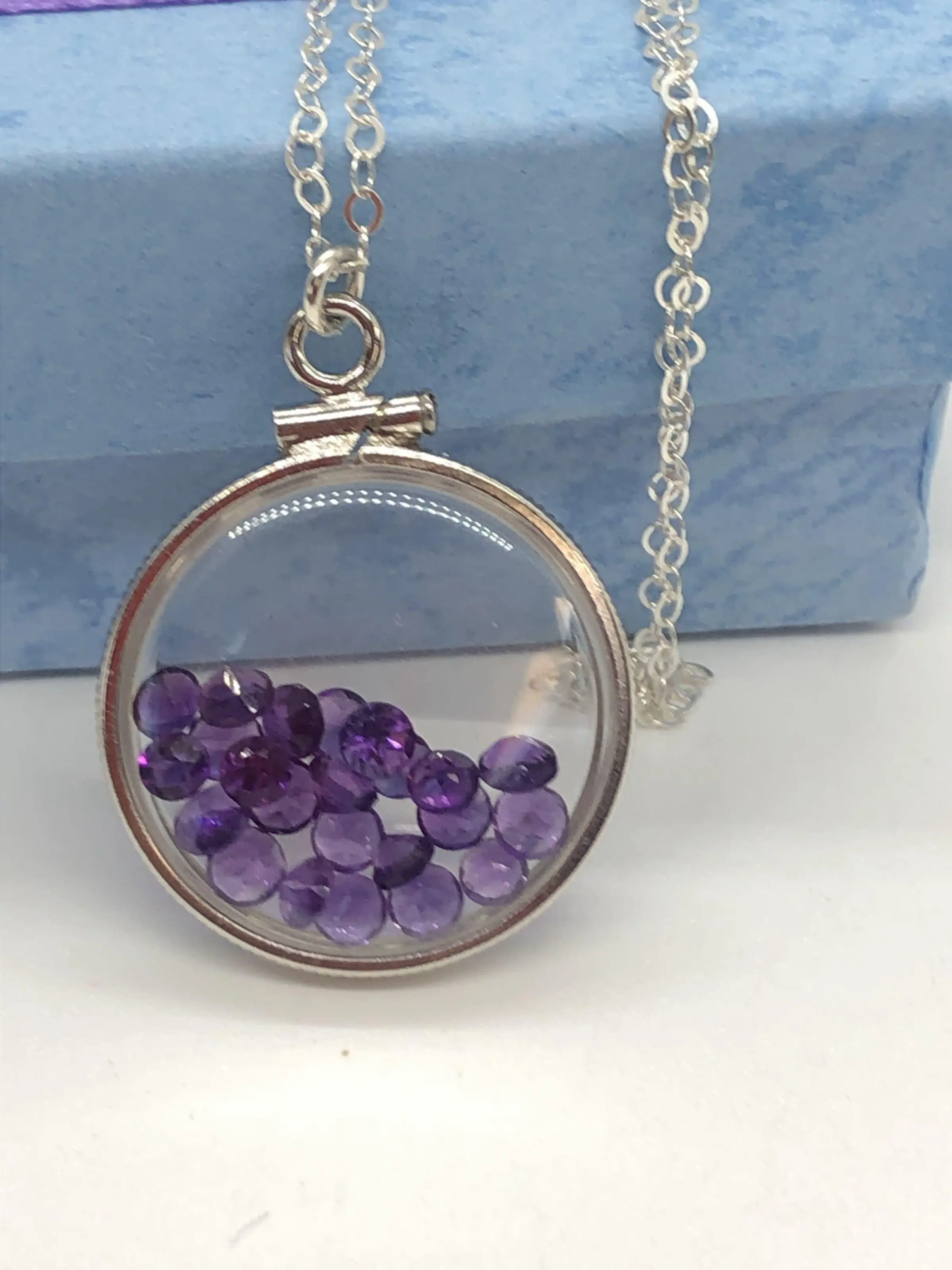 Handmade amethyst/sterling silver shaker locket w/  genuine gems weighing 2.4 tcw, february birthstone. make 1 for your mom! ask me