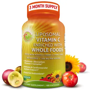 Liposomal Vitamin C Capsules 1500mg - Made with Organic Acerola Cherries & Camu Camu - Immune Support with Enhanced Absorption - 180 Count