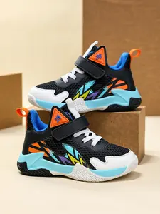 Basketball Shoes, Boys' Sports Shoes, Lightweight Comfortable Breathable Running Shoes, Adjustable Velcro Casual Shoes