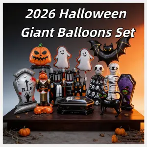 10-Pack Giant 95" Halloween Mylar Balloons Set -  2026 Viral TikTok Spooky Decor, Skeleton, Unicorn, Mummy, Ghost, Pumpkin Designs, Self-Sealing Foil Balloons for Indoor/Outdoor Home Parties (NO AIR PUMP INCLUDED)