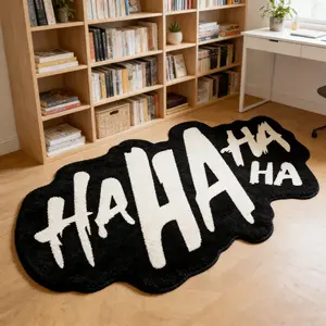 Interesting Text HAHAHA Alien Carpet Thickened Anti slip Plush Material Living Room Personalized Decorative Pad Entrance Atmosphere Foot Mat Niche Trendy Style Home Alien Floor Mat