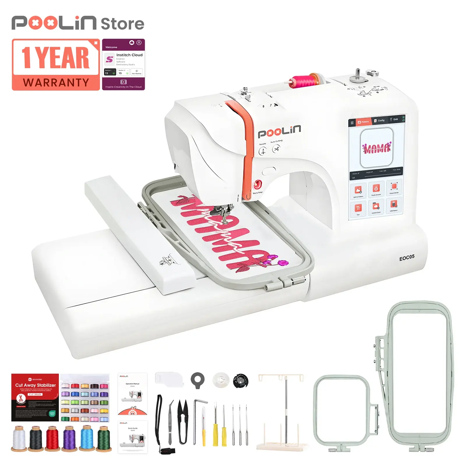 PooLin EOC05 Computerized Home Embroidery Machine For Beginner PooLin EOC05 Computerized Home Embroidery Machine For Beginner