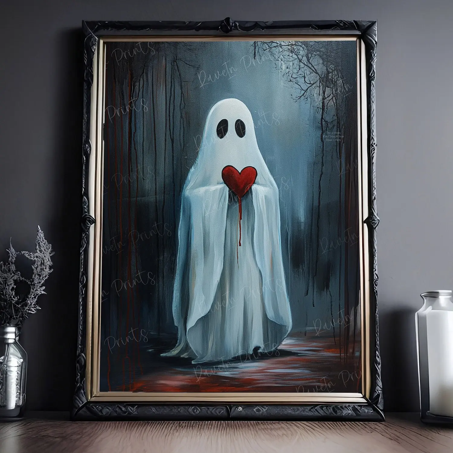 Ghost Holding A Heart, Vintage Poster, Valentine's Print Art Poster Print, Dark Academia, Haunting Ghost, Valentine's Décor