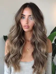 26 Inch Fashionable New Long Wavy Dark Brown Gradient Blonde Brown Synthetic Wigs for Women, Natural Looking Wig, Suitable for Ordinary Work, Life, Dance Parties and All Occasions
