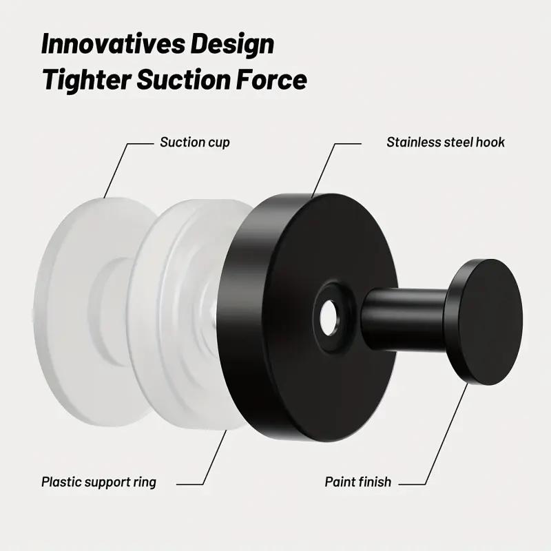 Suction Cup Hooks 2/4 Packs Strong 15 lbs Capacity 304 Stainless Steel No-Drill Installation for Towels Coats & More Matte Black Design