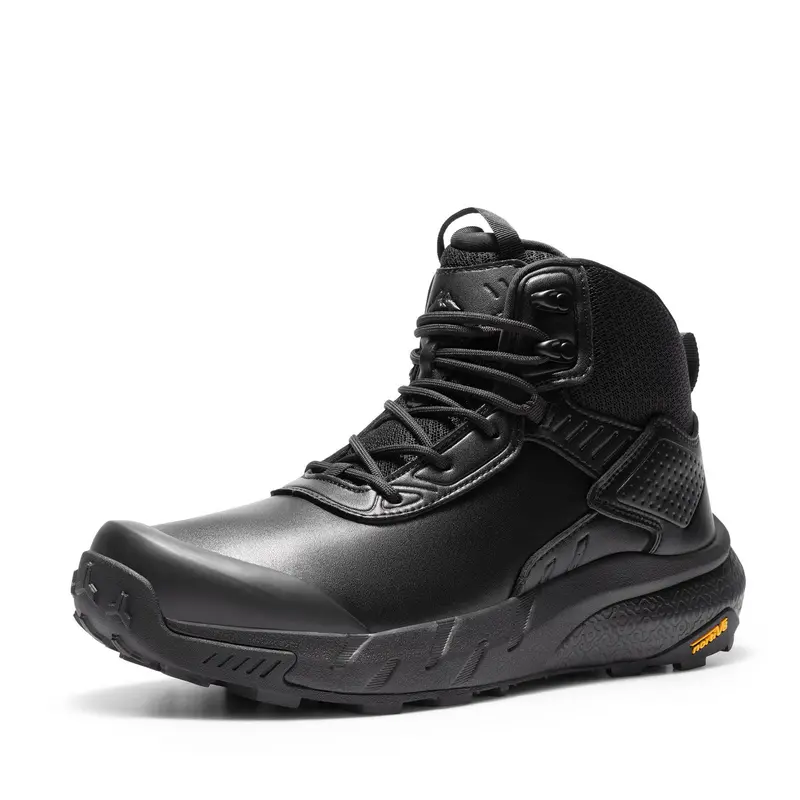 NORTIV 8 VaporGuard Men's Waterproof Military Tactical Leather Work Boots - Closed Ankle-High, Velcro Hook-Loop Strap, Breathable Fabric, Durable Rubber Sole, EVA Flex Midsole, Cuban Style Plain Footwear for Walkers, Workers