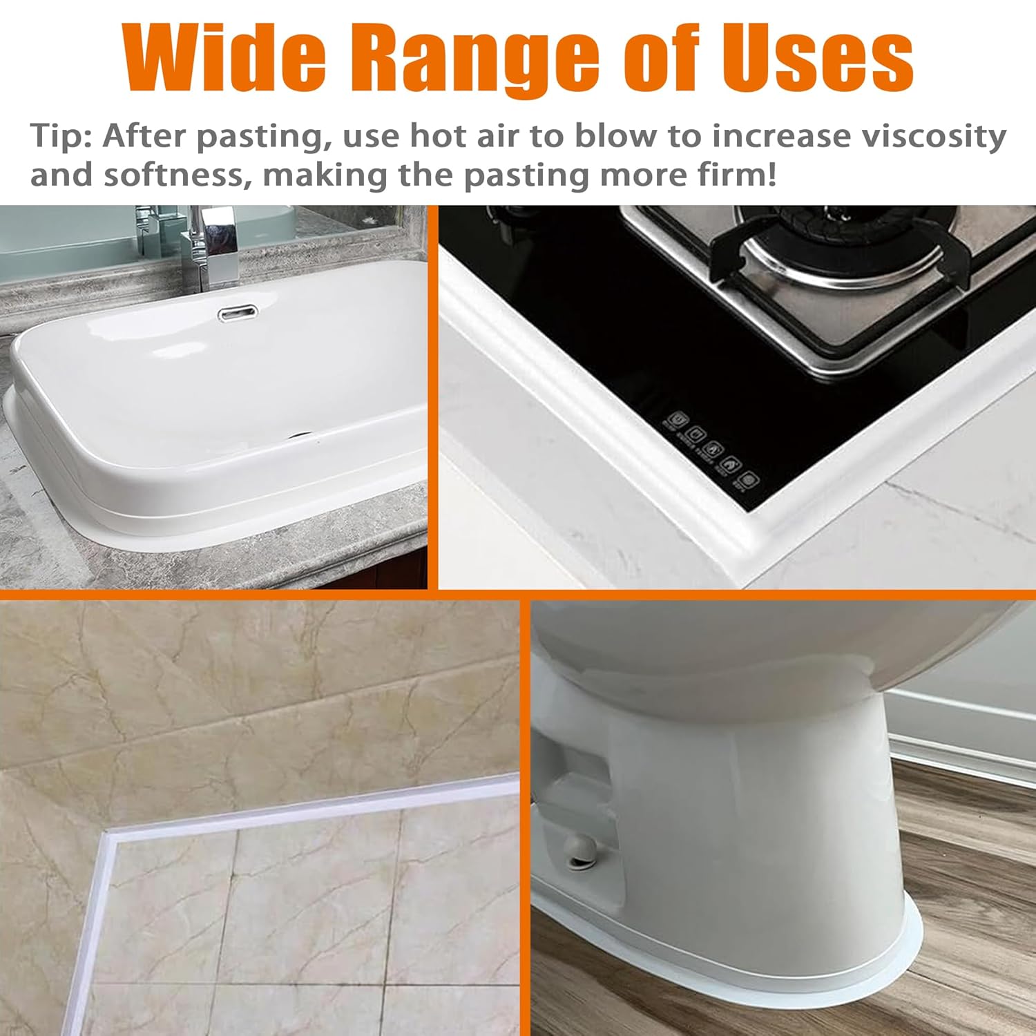 White Caulk Tape, Bathroom Waterproof Caulking Tape, Self-Adhesive Sealing for Kitchen Sink, Bathroom, Window, Shower, Toilet, Tub Floor Wall Tile Flex Edge Protector Strips (1.5" x 10.5Ft)