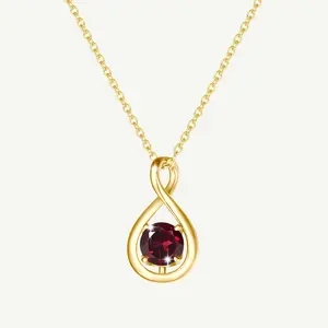 "Infinite Embrace" January Birthstone Garnet Infinity Symbol Sterling Silver Pendant Necklace - Gold