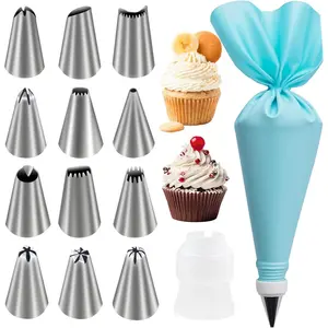 Piping Bag and Tips Set,14 Pieces Cake Decorating Kit with a Reusable Piping Bag, 12 Piping Tips, 1 Coupler, Cake Decorating Supplies for Cake,Cupcake,Cookie