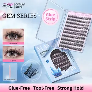 MAYtobe Self-Adhesive Lash Clusters Kit - No Glue Needed, Easy Apply 3D Wispy C-Curl Lashes | 110-120 Pcs Reusable Eyelash Extensions (14-16mm) with Tweezers