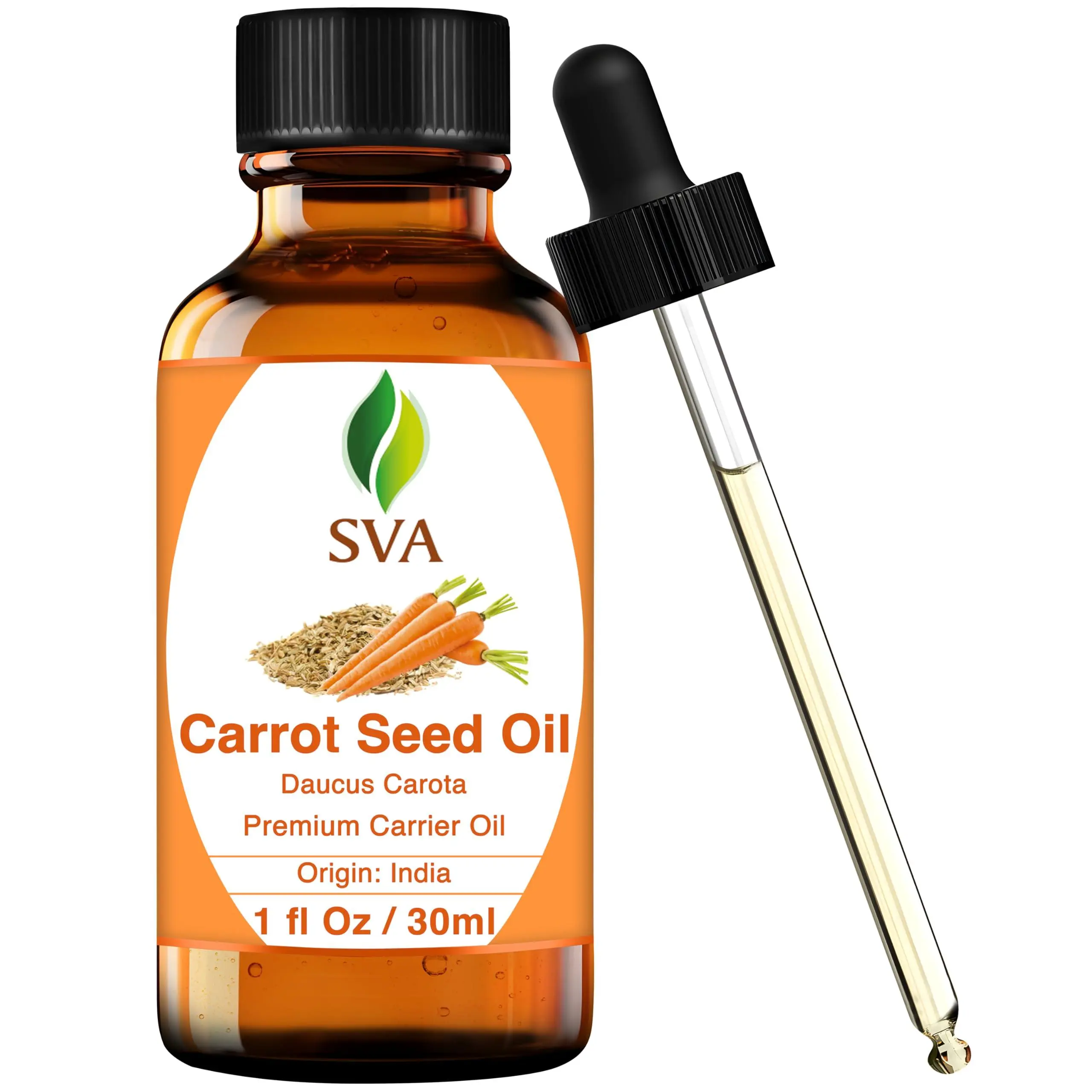 SVA ORGANICS Carrot Seed Nourishing Serum - Plant Based Cosmetic for Face, Hair & Nails, Cruelty Free & Hydrating Treatment, 1 Fl Oz (30ml), Moisturizing, Dropper, Selfcare, Apply Topical, Face/Hair/Body