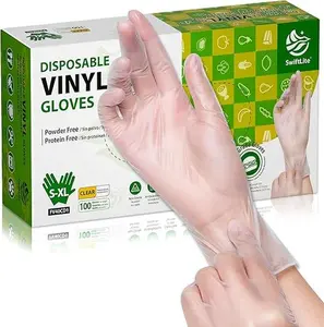SWIFTLITE Disposable Vinyl Gloves, Food Safe, Latex-Free Powder-Free Clear Plastic Gloves for Cooking, House Clean, Food Prep Cleaning