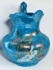 Blue Hand painted Lusterware Vase_ Unique!