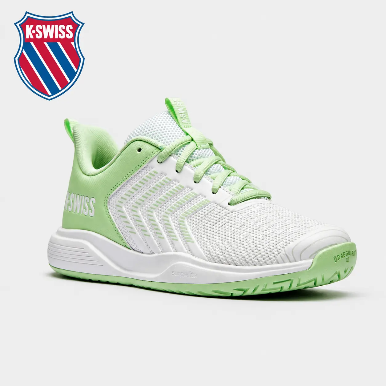 K-Swiss Women Ultrashot Light Pickleball Tennis Sneakers | White/Green Lightweight Stable Lateral Support Court Shoes