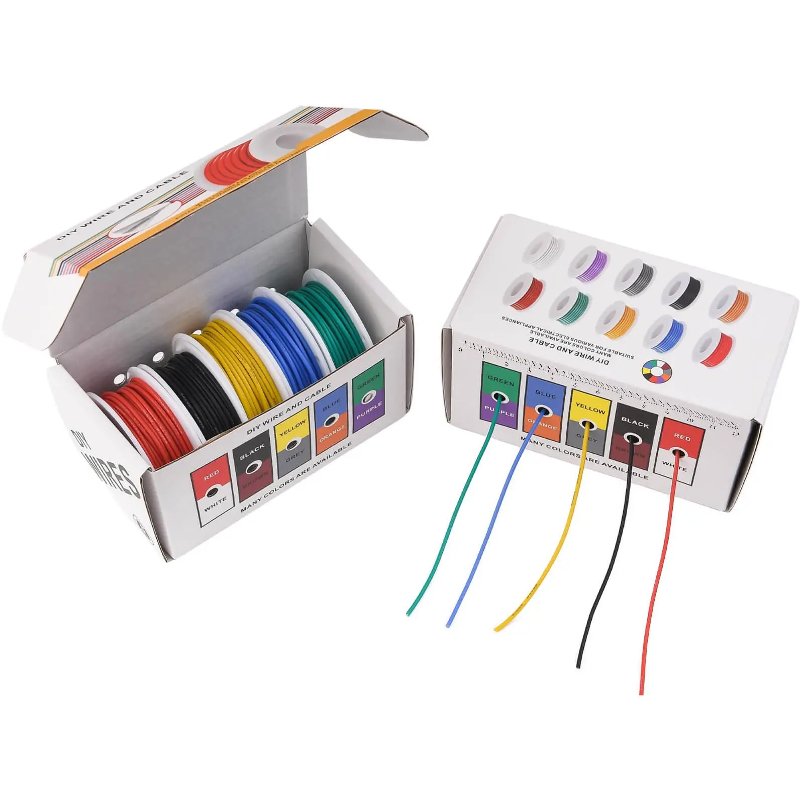 22AWG Stranded Electrical Wire, 1 Set 22 Gauge Tinned Copper Wires, Flexible Silicone Electric Hook Up Wire Kit, DIY/Automotive/Home/Power Wiring Kit,