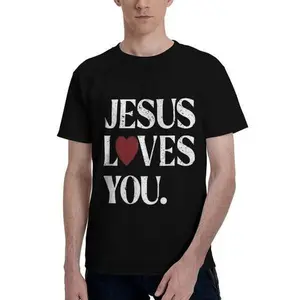 Vintage Jesus Love You Print Short Sleeve T-Shirt Menswear Top Underwear Tshirt Cotton Polyester