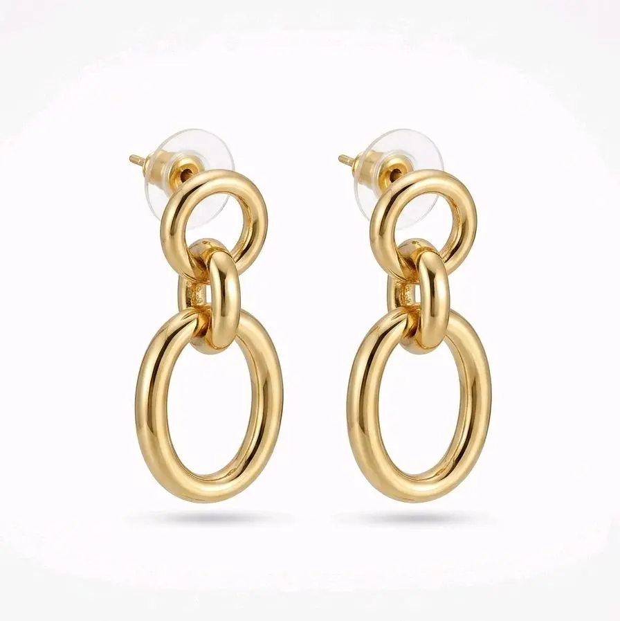 Nickel-Free Double Gold Link Earrings
