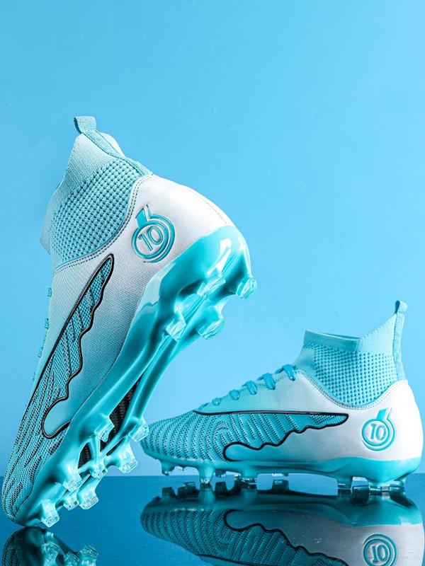 Lace up High Top Football Shoes, Anti-slip Spike Soccer Shoes, Matching Black Football Cleats, Solid Color Outdoor Sports Training Shoes, Football Field Boots, Men Shoes