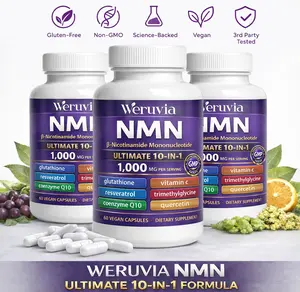 NMN Complex Formula, 1000mg per serving, 60vegetarian capsules | 10-in-1 formula containingNicotinamide Mononucleotide, Vitamin C, Resveratrol,Coenzyme Q10, Trimethylglycine, Quercetin, andGlutathione