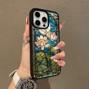 Adorable Magnetic Case for iPhone11/12/13/14/15/16/17/promax Lotus Stained Glass MagSafe Compatible, Lightweight, Anti-Fall | Girly & Chic Style