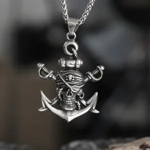 GTHIC Death Pirate Stainless Steel Pendant for Men and Women Skull Necklace Gift Stainless Steel