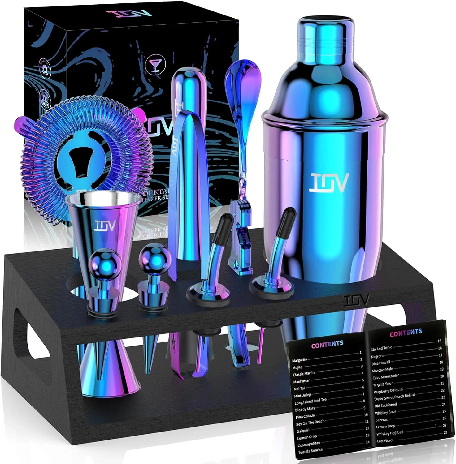 IOV 12-Piece Cocktail Shaker Bartender Kit - Home Bar Accessories, Utensils for Cocktail Lovers, Home Bars