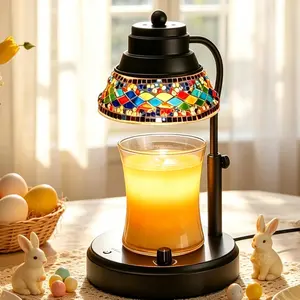 Candle Warmer Lamp with Colorful Lampshade, Stained Wax Melting Lamp with Timer and Dimmer, Candle Warmer Light Home (Black)