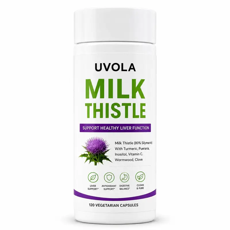 Milk Thistle Liver Support Supplement with 80% Silymarin, Inositol, Turmeric, Clove, Vitamin C and L-Methionine, Digestive and Antioxidant Support, 120 Capsules