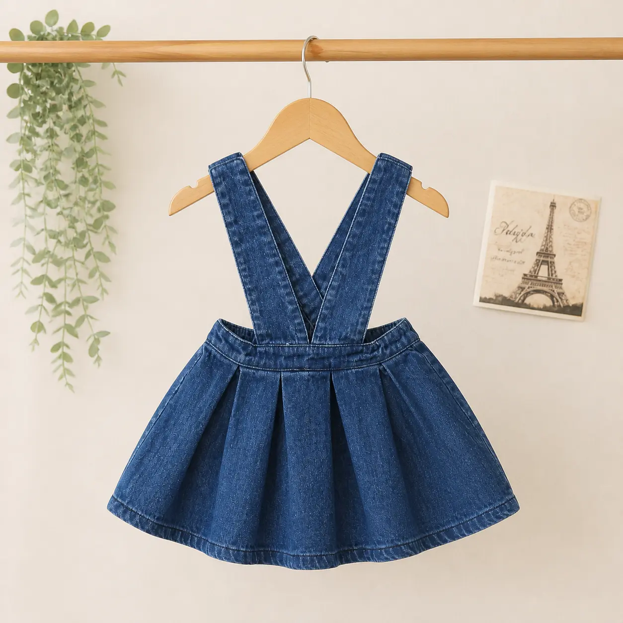 Toddler & Little Girls' Denim Suspender Overall Skirt, Solid Color with Elastic Waistband, Trendy Kids' Fashion Bottoms