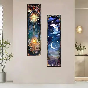 Night Sky Pattern Wall Tapestry, 2 Counts/set Enchanting Celestial Day Night Design Aesthetic Vertical Tapestry, Wall Hanging for Home Dorm Decor