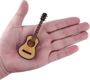 1pc Wooden Miniature Guitar with Stand and Case Mini Musical Instrument Guitar Replica Collectible Figurines Dollhouse Accessories Model Home Decoration Display Ornament (3.94"x1.42"x0.59")