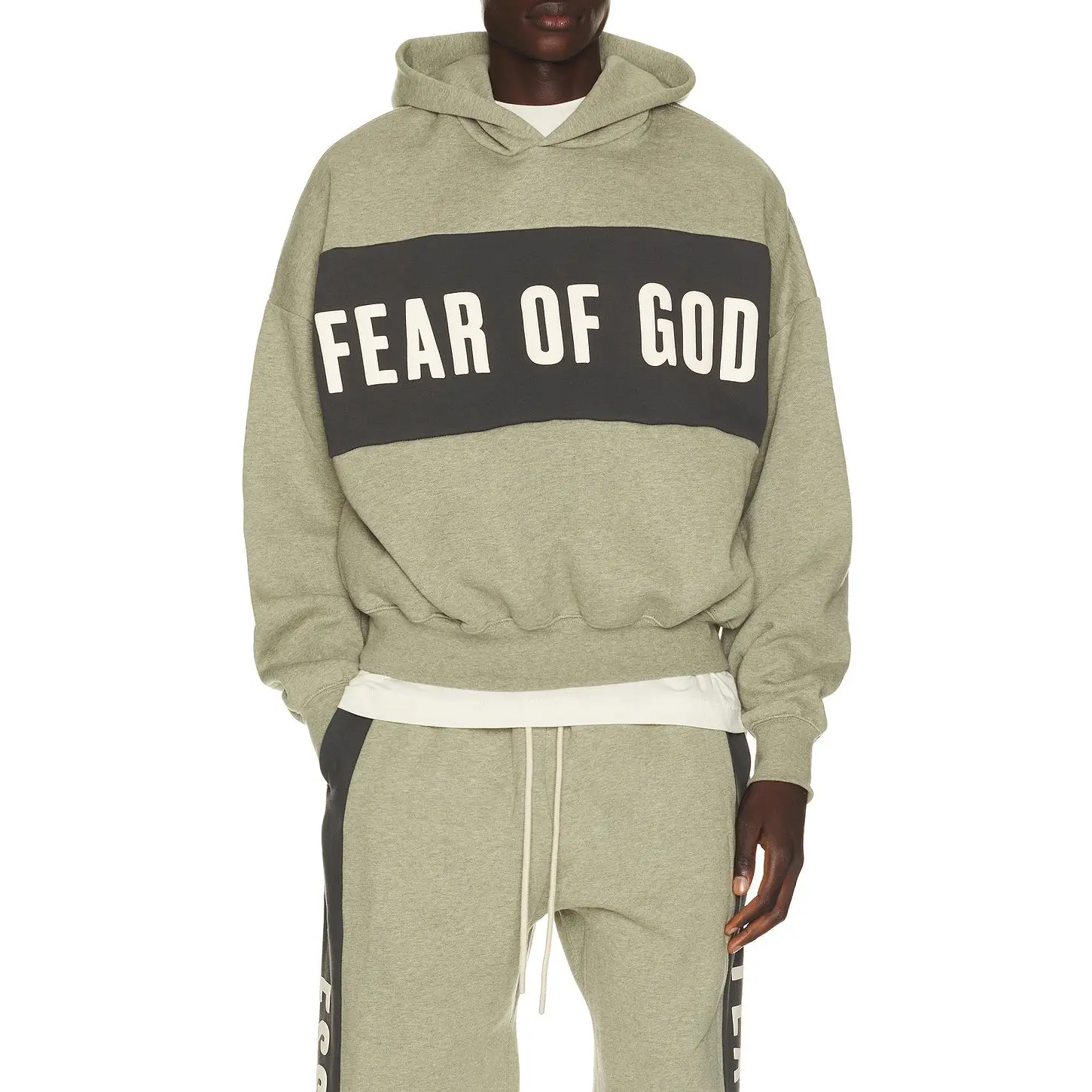 Fear of God ESSENTIALS Cropped Relaxed Panelled Hoodie in Seal Heather & Iron Grey