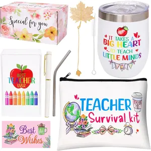 WorldBazaar Teacher Appreciation Gifts Set Best Teacher Stainless Steel Tumbler 12oz Pouch Bag Pen Holder End of Year Graduation Thank You Gifts Office Classroom School Supplies