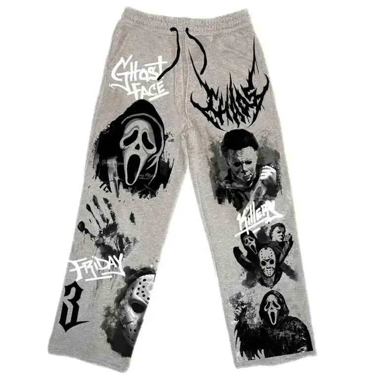 Ghost Face Slashers Sweatpants – Unisex Baggy Horror Graphic Joggers, Loose Fit Gothic Streetwear Pants, Casual Y2K Lounge Trousers for Men & Women